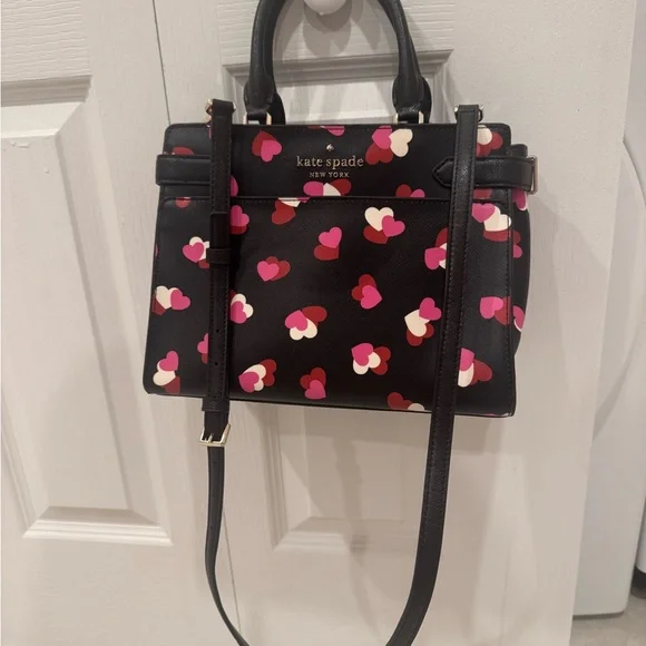 Kate Spade Black Satchel with Pink and Red Hearts - Picture 9 of 13